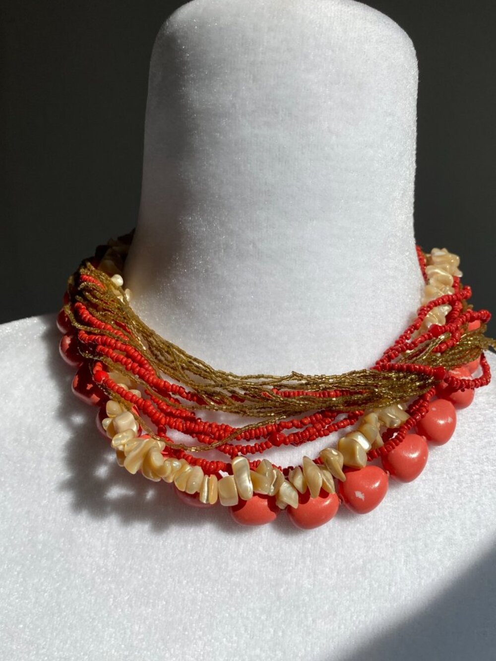 Vintage Chunky Coral Color Sea Shell Statement Necklace Boho Beach Summer - Picture 8 of 16
